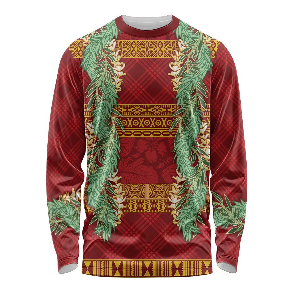 Hawai'i Paniolo Maile Twisted Lei Long Sleeve Shirt Hilo Royal Red LT7 Unisex Red - Polynesian Pride