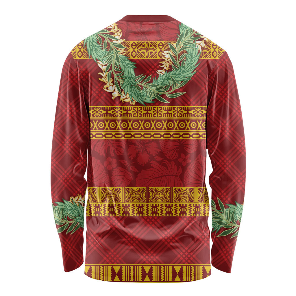 Hawai'i Paniolo Maile Twisted Lei Long Sleeve Shirt Hilo Royal Red LT7 - Polynesian Pride