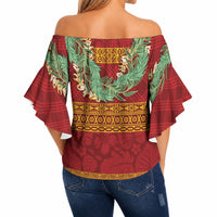 Hawai'i Paniolo Maile Twisted Lei Off Shoulder Wrap Waist Top Hilo Royal Red LT7 - Polynesian Pride