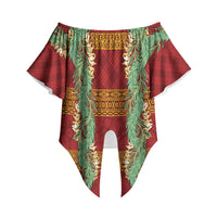 Hawai'i Paniolo Maile Twisted Lei Off Shoulder Wrap Waist Top Hilo Royal Red LT7 - Polynesian Pride