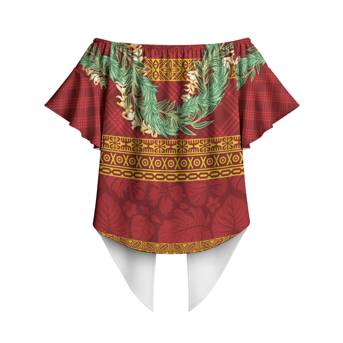 Hawai'i Paniolo Maile Twisted Lei Off Shoulder Wrap Waist Top Hilo Royal Red LT7 - Polynesian Pride
