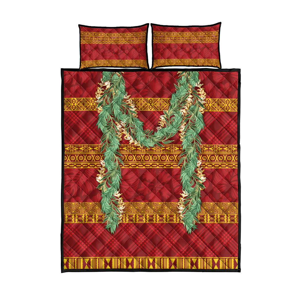 Hawai'i Paniolo Maile Twisted Lei Quilt Bed Set Hilo Royal Red LT7 - Polynesian Pride