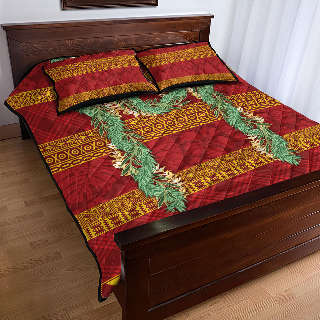 Hawai'i Paniolo Maile Twisted Lei Quilt Bed Set Hilo Royal Red LT7 - Polynesian Pride