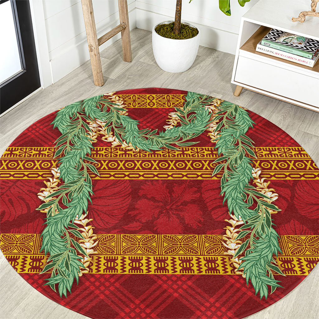 Hawai'i Paniolo Maile Twisted Lei Round Carpet Hilo Royal Red