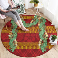 Hawai'i Paniolo Maile Twisted Lei Round Carpet Hilo Royal Red LT7 - Polynesian Pride
