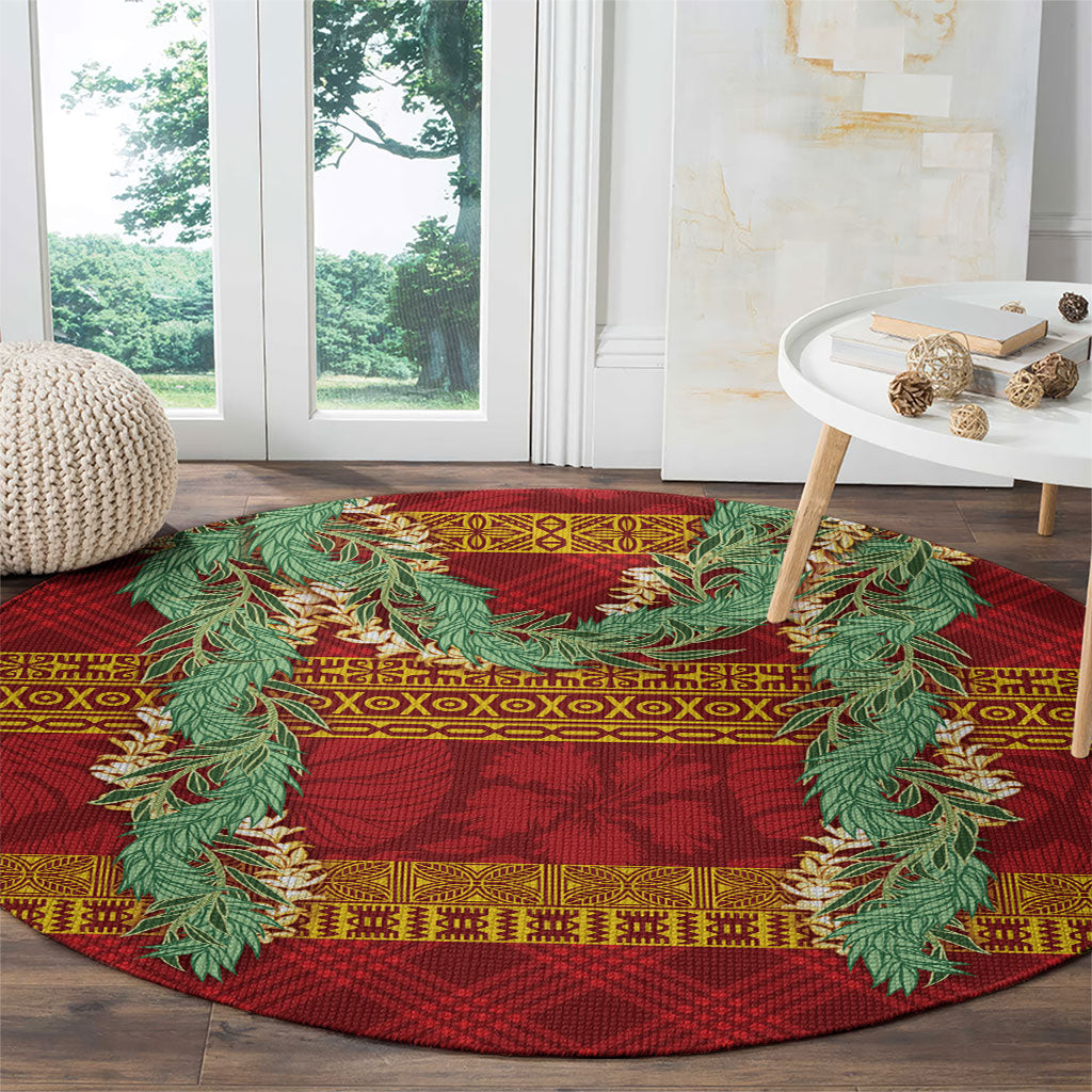 Hawai'i Paniolo Maile Twisted Lei Round Carpet Hilo Royal Red LT7 - Polynesian Pride