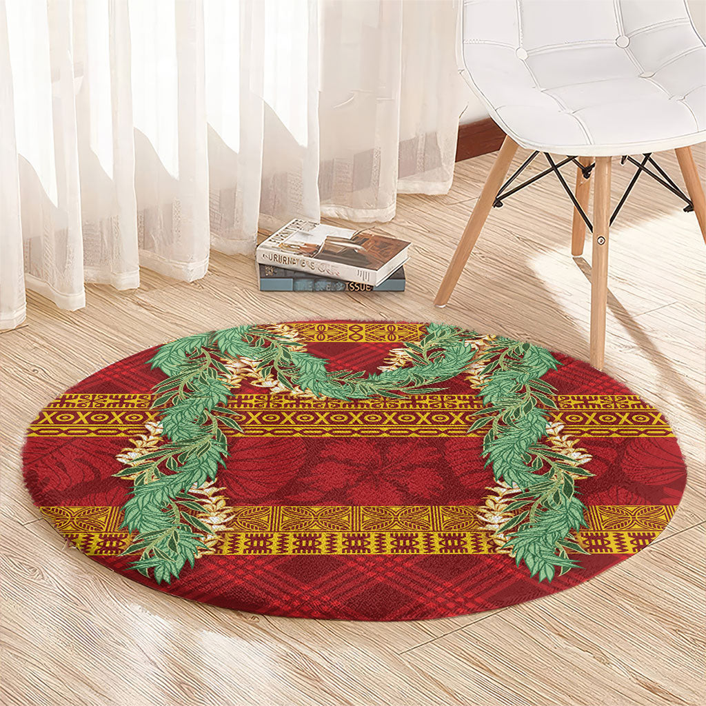 Hawai'i Paniolo Maile Twisted Lei Round Carpet Hilo Royal Red LT7 - Polynesian Pride
