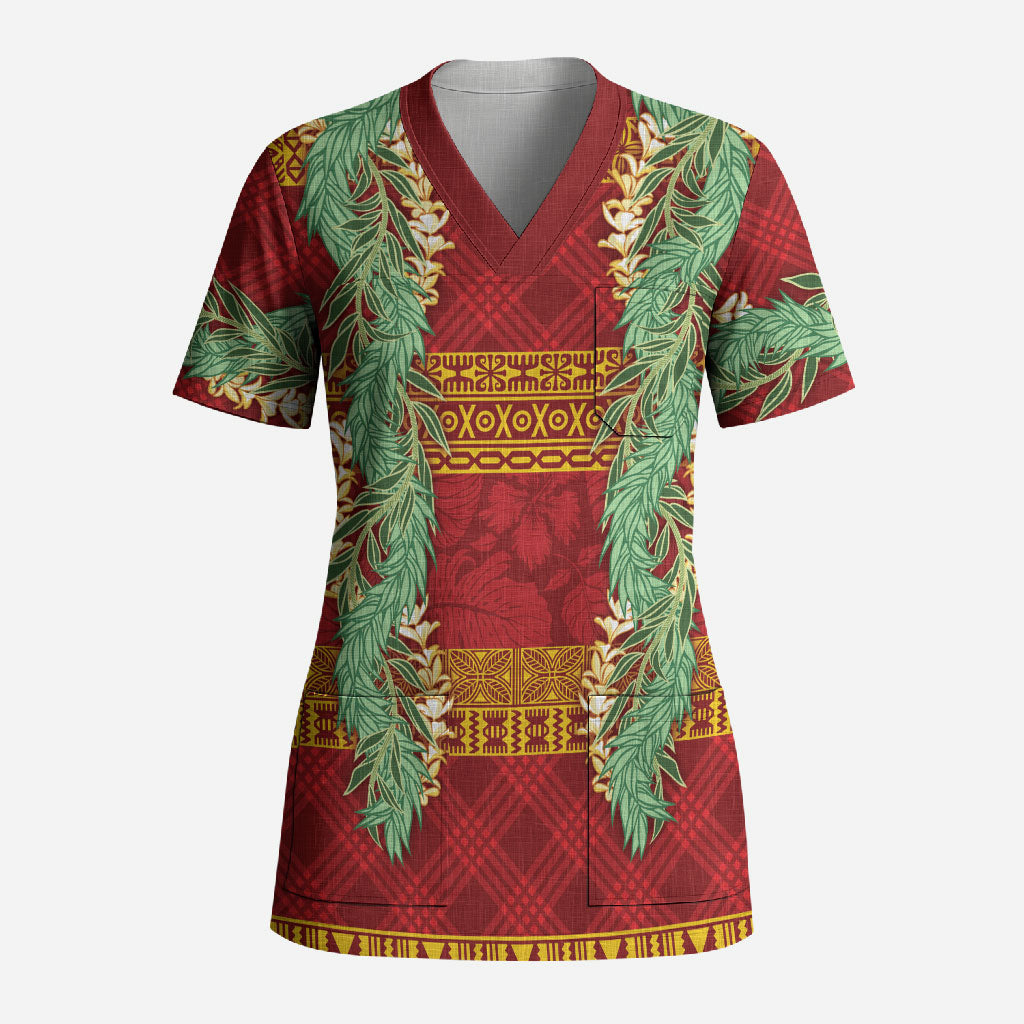 Hawai'i Paniolo Maile Twisted Lei Scrub Top Hilo Royal Red LT7 Adult Red - Polynesian Pride