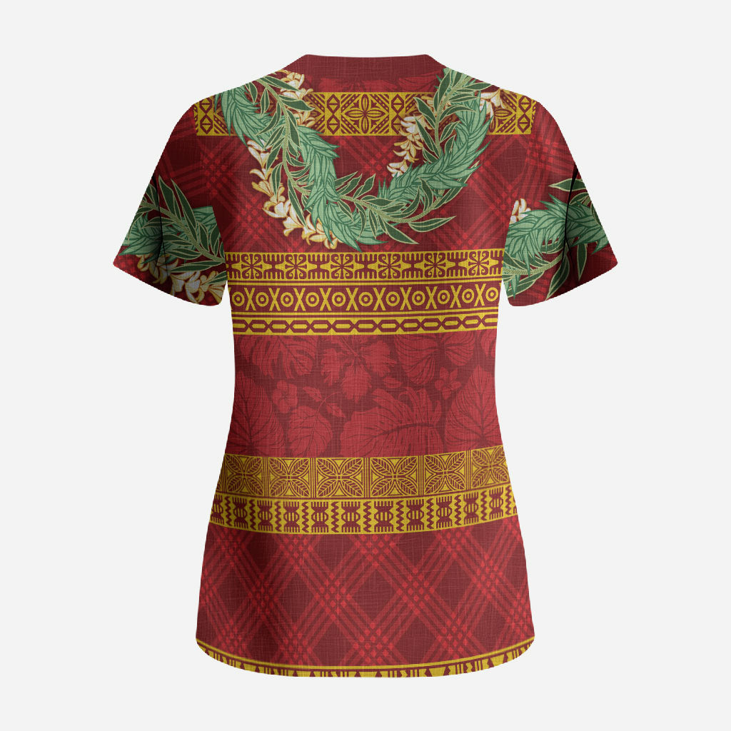 Hawai'i Paniolo Maile Twisted Lei Scrub Top Hilo Royal Red LT7 - Polynesian Pride