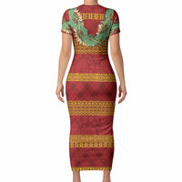 Hawai'i Paniolo Maile Twisted Lei Short Sleeve Bodycon Dress Hilo Royal Red LT7 - Polynesian Pride