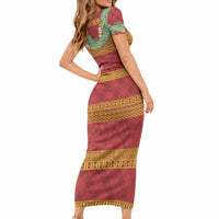 Hawai'i Paniolo Maile Twisted Lei Short Sleeve Bodycon Dress Hilo Royal Red LT7 - Polynesian Pride