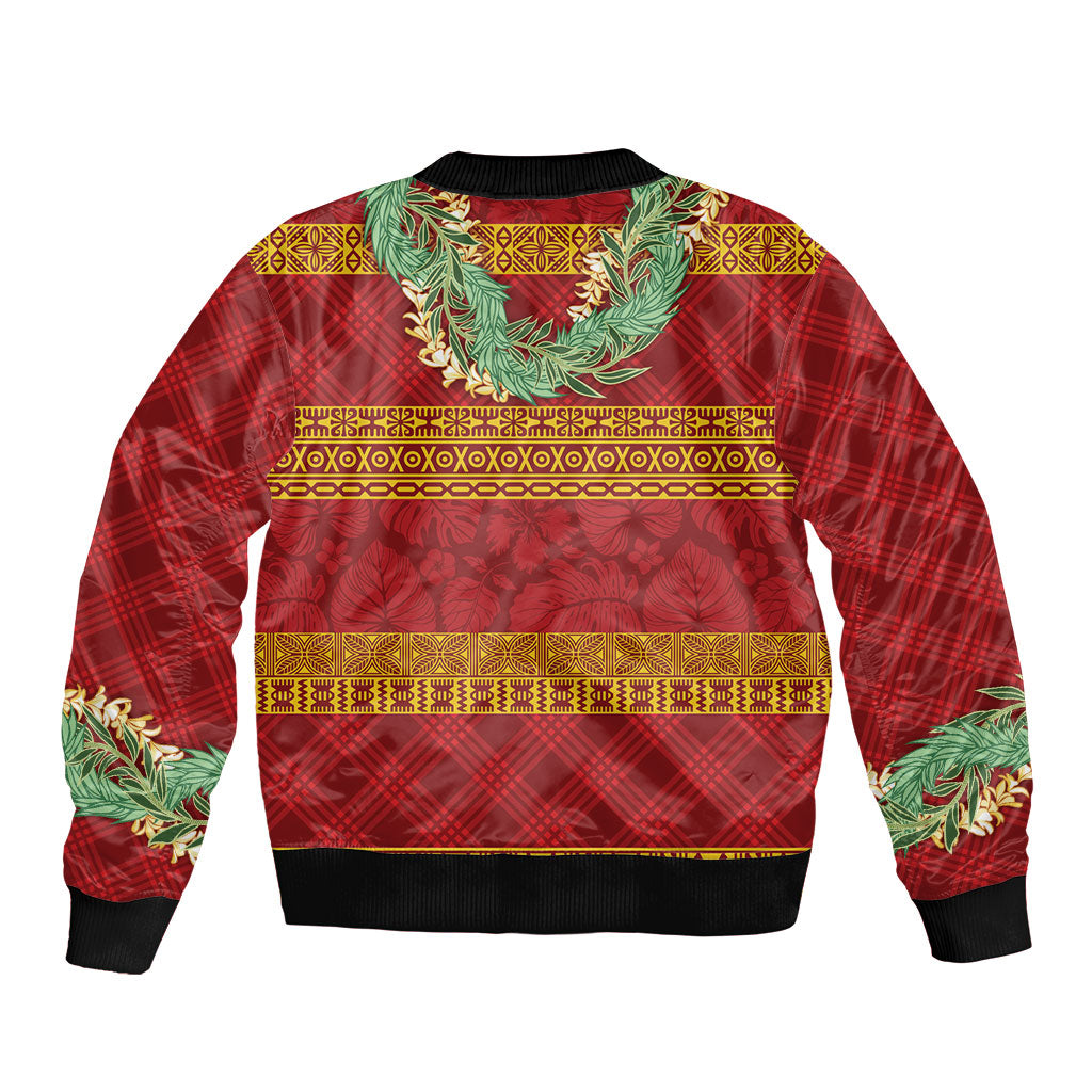 Hawai'i Paniolo Maile Twisted Lei Sleeve Zip Bomber Jacket Hilo Royal Red LT7 - Polynesian Pride