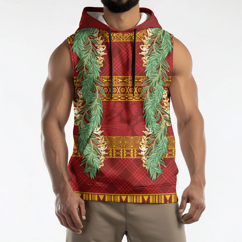 Hawai'i Paniolo Maile Twisted Lei Sleeveless Hoodie Hilo Royal Red LT7 - Polynesian Pride