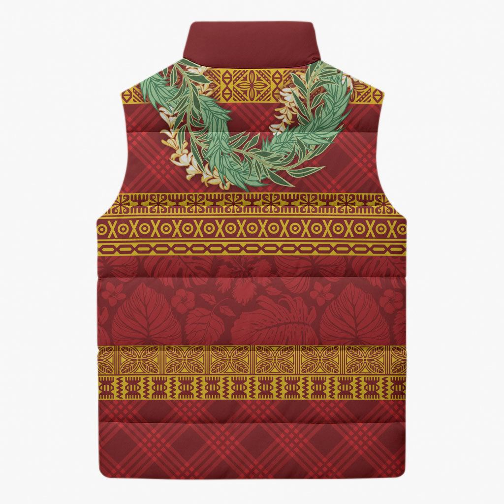 Hawai'i Paniolo Maile Twisted Lei Sleeveless Puffer Jacket Hilo Royal Red LT7 - Polynesian Pride