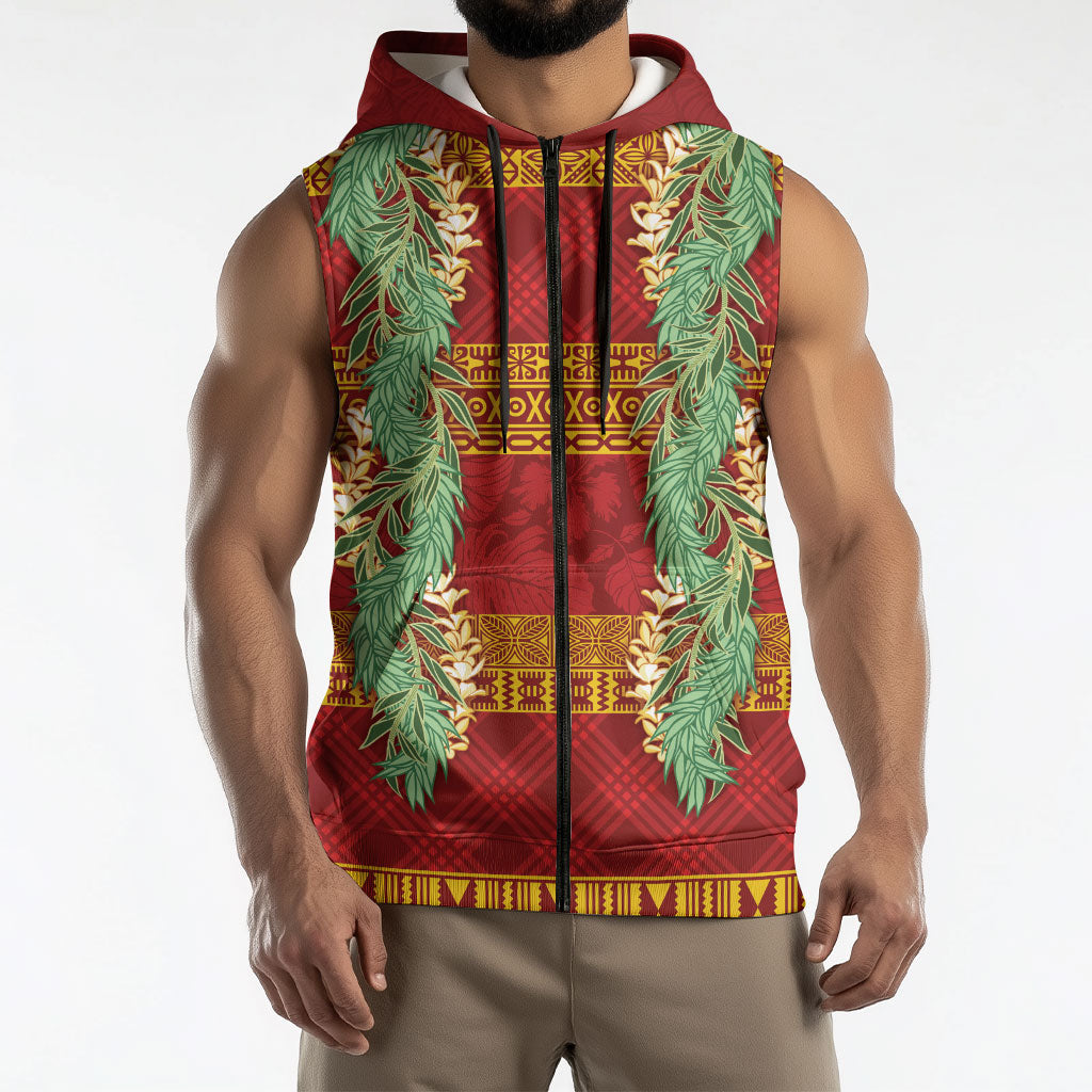 Hawai'i Paniolo Maile Twisted Lei Sleeveless Zip Hoodie Hilo Royal Red LT7 - Polynesian Pride
