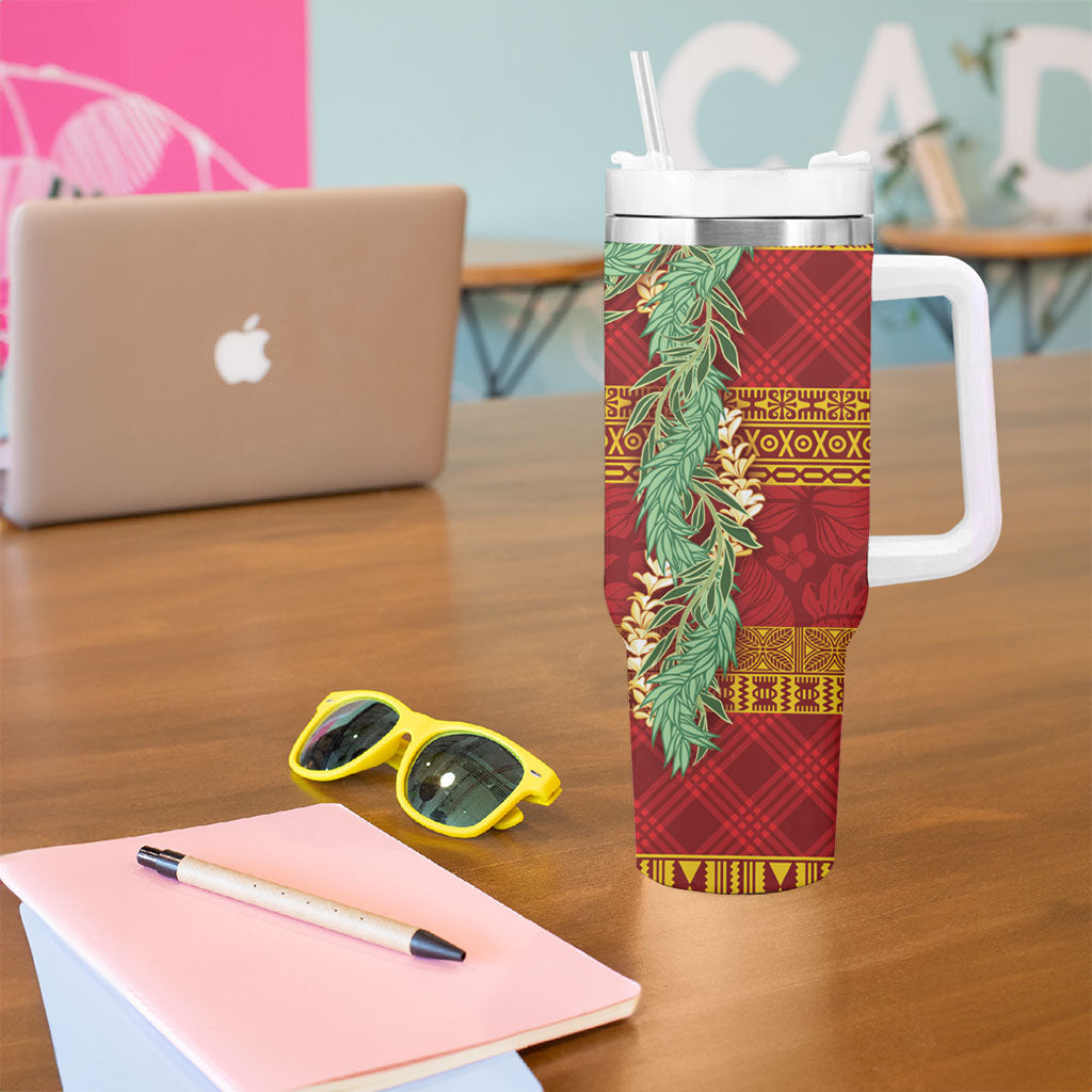 Hawai'i Paniolo Maile Twisted Lei Tumbler With Handle Hilo Royal Red LT7 - Polynesian Pride
