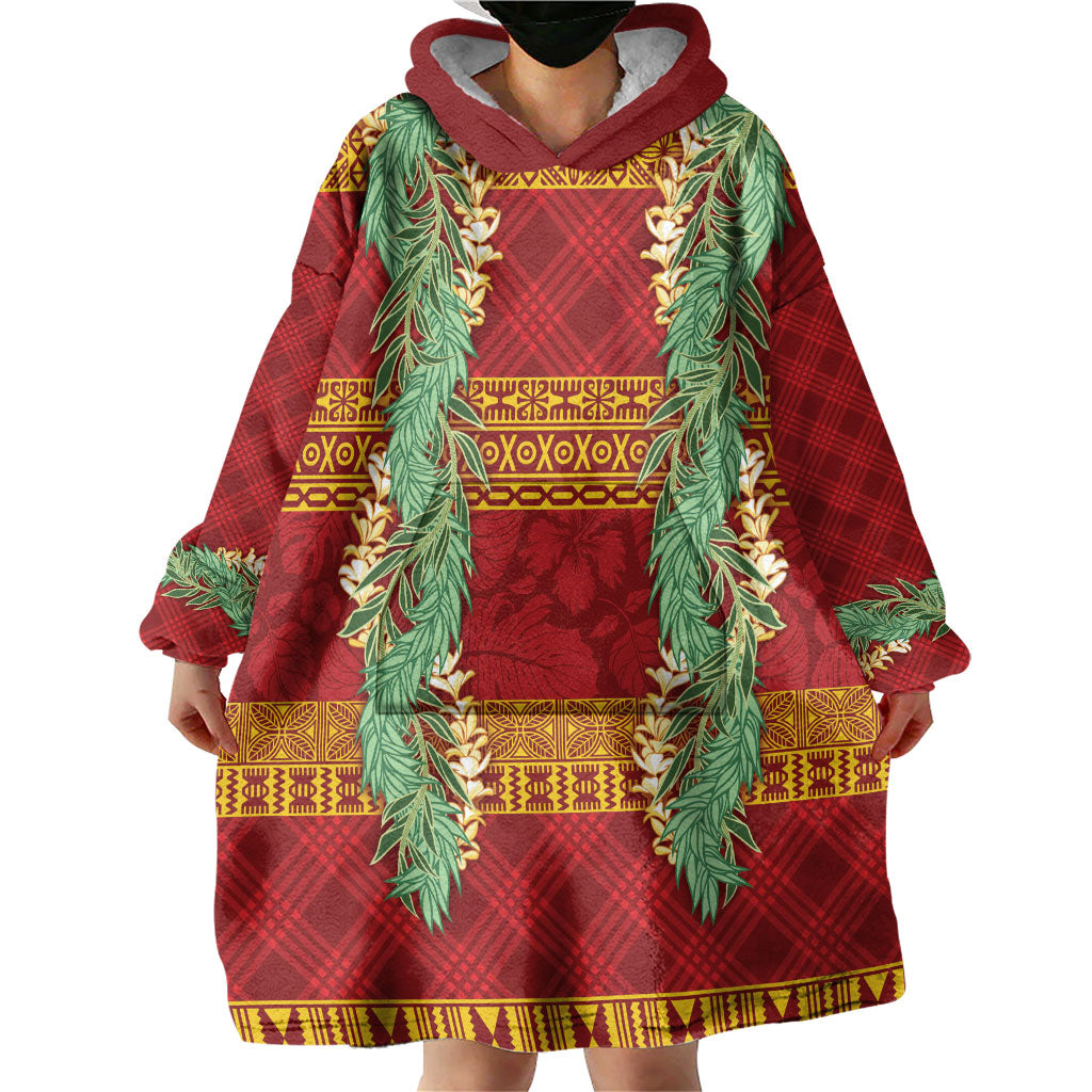 Hawai'i Paniolo Maile Twisted Lei Wearable Blanket Hoodie Hilo Royal Red LT7 - Polynesian Pride