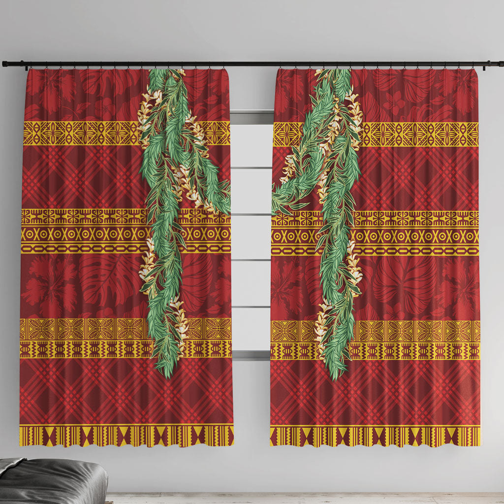 Hawai'i Paniolo Maile Twisted Lei Window Curtain Hilo Royal Red LT7 With Hooks Red - Polynesian Pride