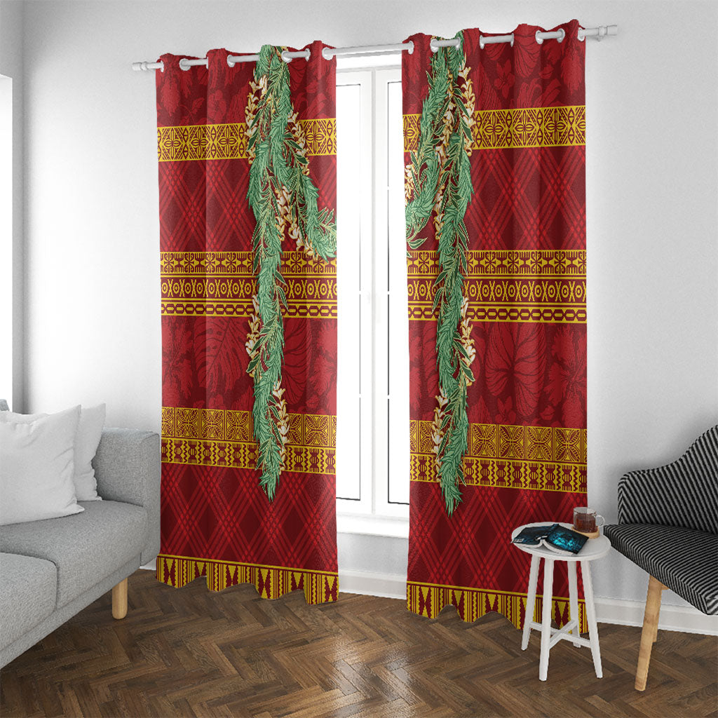 Hawai'i Paniolo Maile Twisted Lei Window Curtain Hilo Royal Red LT7 With Grommets Red - Polynesian Pride
