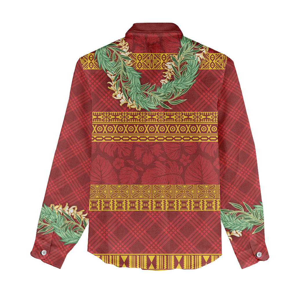 Hawai'i Paniolo Maile Twisted Lei Women Casual Shirt Hilo Royal Red LT7 - Polynesian Pride