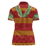Hawai'i Paniolo Maile Twisted Lei Women Polo Shirt Hilo Royal Red LT7 - Polynesian Pride