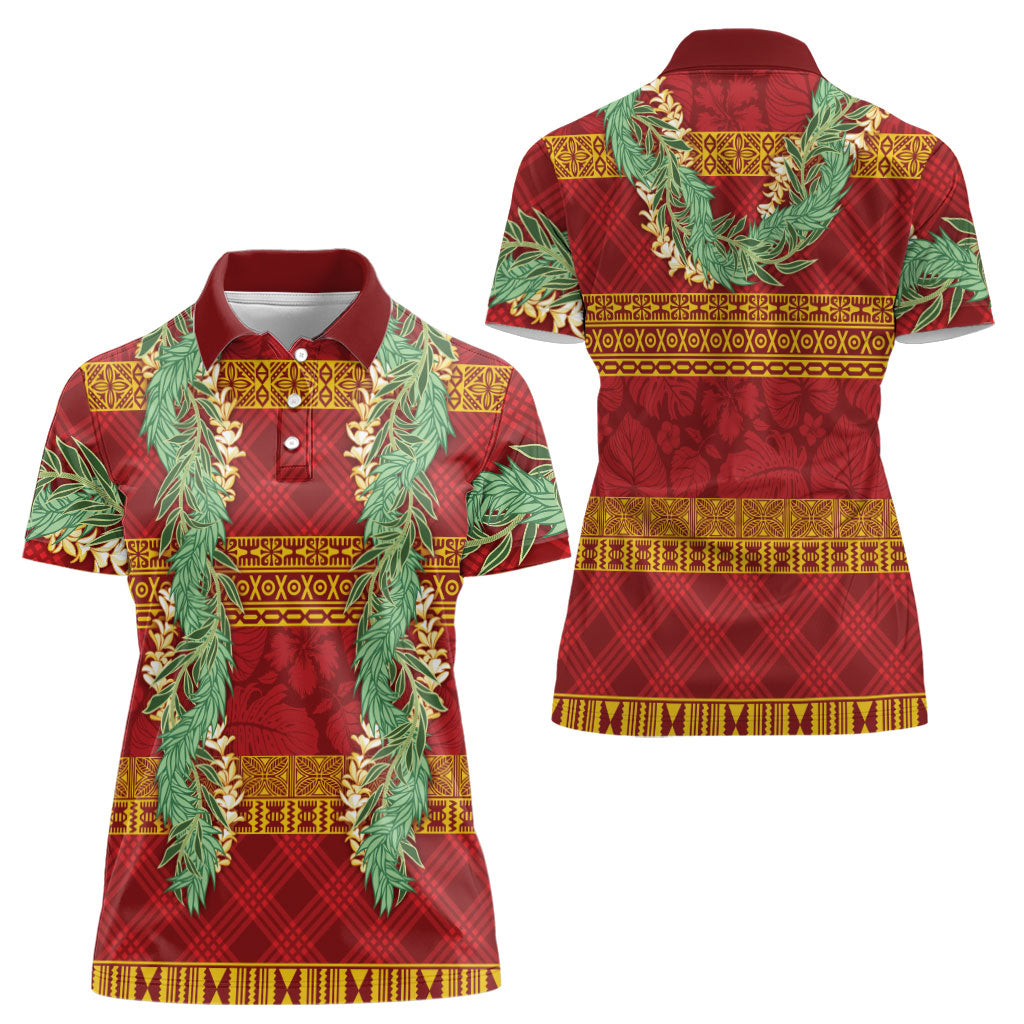 Hawai'i Paniolo Maile Twisted Lei Women Polo Shirt Hilo Royal Red LT7 - Polynesian Pride