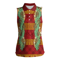 Hawai'i Paniolo Maile Twisted Lei Women Sleeveless Polo Shirt Hilo Royal Red LT7 Female Red - Polynesian Pride