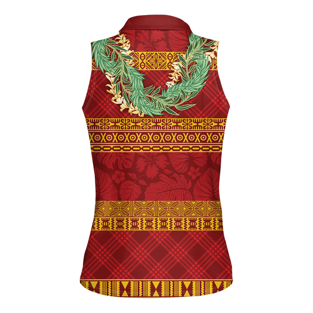 Hawai'i Paniolo Maile Twisted Lei Women Sleeveless Polo Shirt Hilo Royal Red LT7 - Polynesian Pride