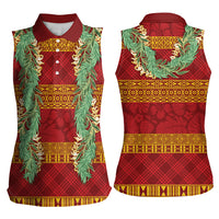Hawai'i Paniolo Maile Twisted Lei Women Sleeveless Polo Shirt Hilo Royal Red LT7 - Polynesian Pride