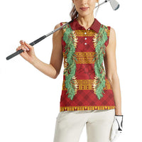 Hawai'i Paniolo Maile Twisted Lei Women Sleeveless Polo Shirt Hilo Royal Red LT7 - Polynesian Pride