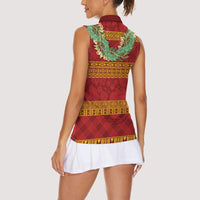 Hawai'i Paniolo Maile Twisted Lei Women Sleeveless Polo Shirt Hilo Royal Red LT7 - Polynesian Pride