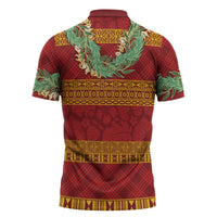 Hawai'i Paniolo Maile Twisted Lei Zipper Polo Shirt Hilo Royal Red LT7 - Polynesian Pride