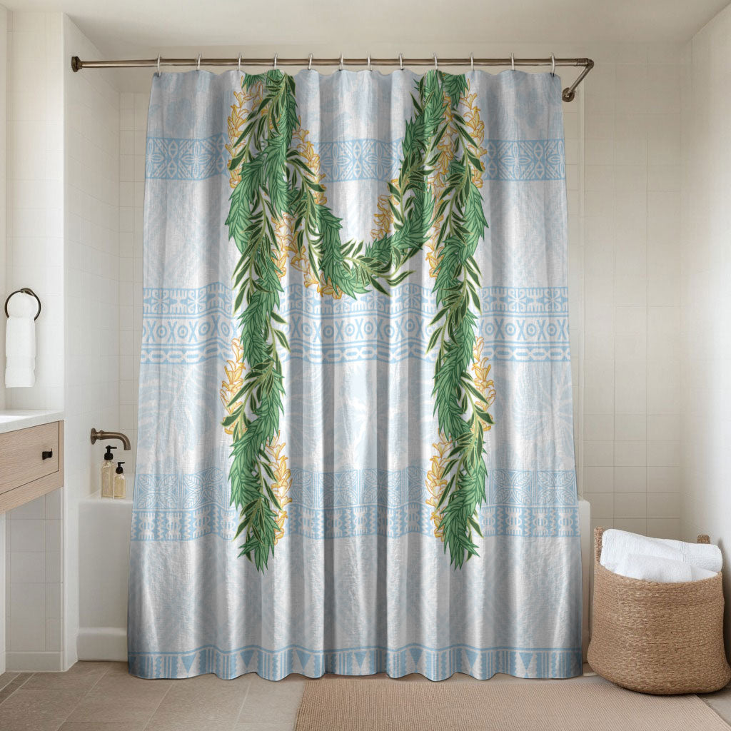 Hawai'i Paniolo Maile Twisted Lei Bathroom Set Winter White LT7 Shower Curtain Only White - Polynesian Pride