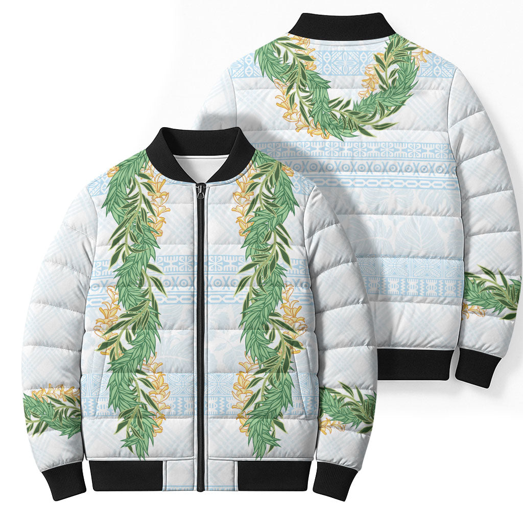 Hawai'i Paniolo Maile Twisted Lei Bomber Puffer Jacket Winter White LT7 - Polynesian Pride
