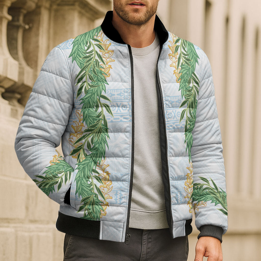 Hawai'i Paniolo Maile Twisted Lei Bomber Puffer Jacket Winter White LT7 - Polynesian Pride