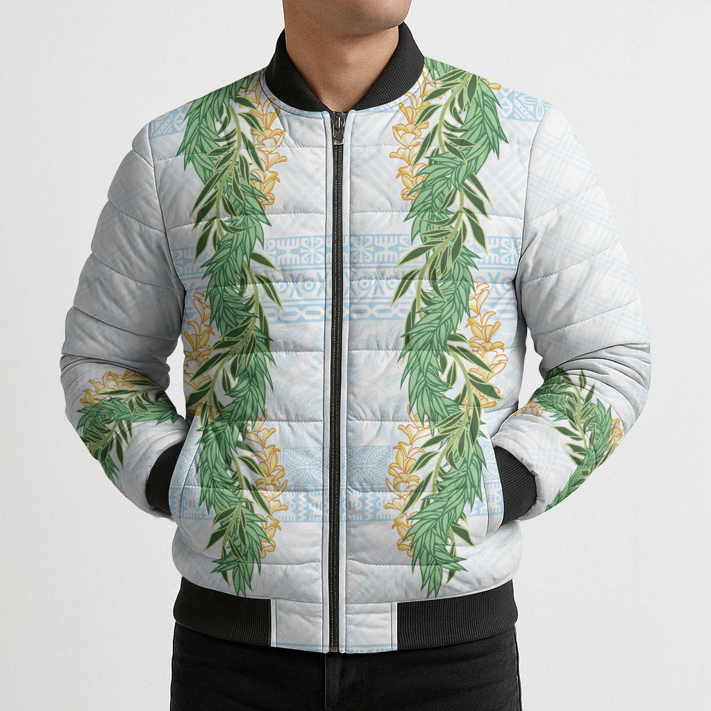 Hawai'i Paniolo Maile Twisted Lei Bomber Puffer Jacket Winter White LT7 - Polynesian Pride