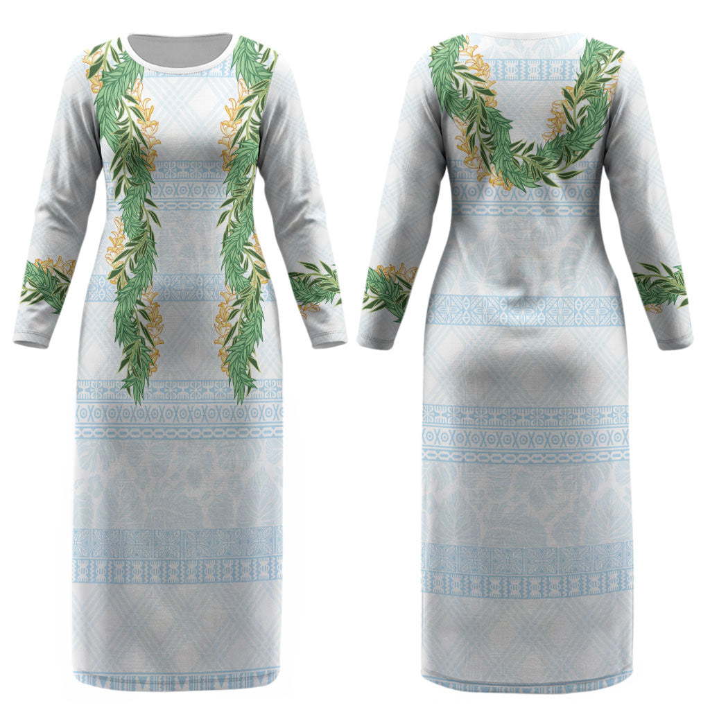 Hawai'i Paniolo Maile Twisted Lei Couples Matching Long Sleeve Bodycon Dress and Hawaiian Shirt Winter White LT7 - Polynesian Pride