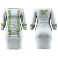 Hawai'i Paniolo Maile Twisted Lei Couples Matching Off The Shoulder Long Sleeve Dress and Long Sleeve Button Shirt Winter White LT7 - Polynesian Pride