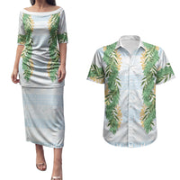 Hawai'i Paniolo Maile Twisted Lei Couples Matching Puletasi and Hawaiian Shirt Winter White LT7 White - Polynesian Pride