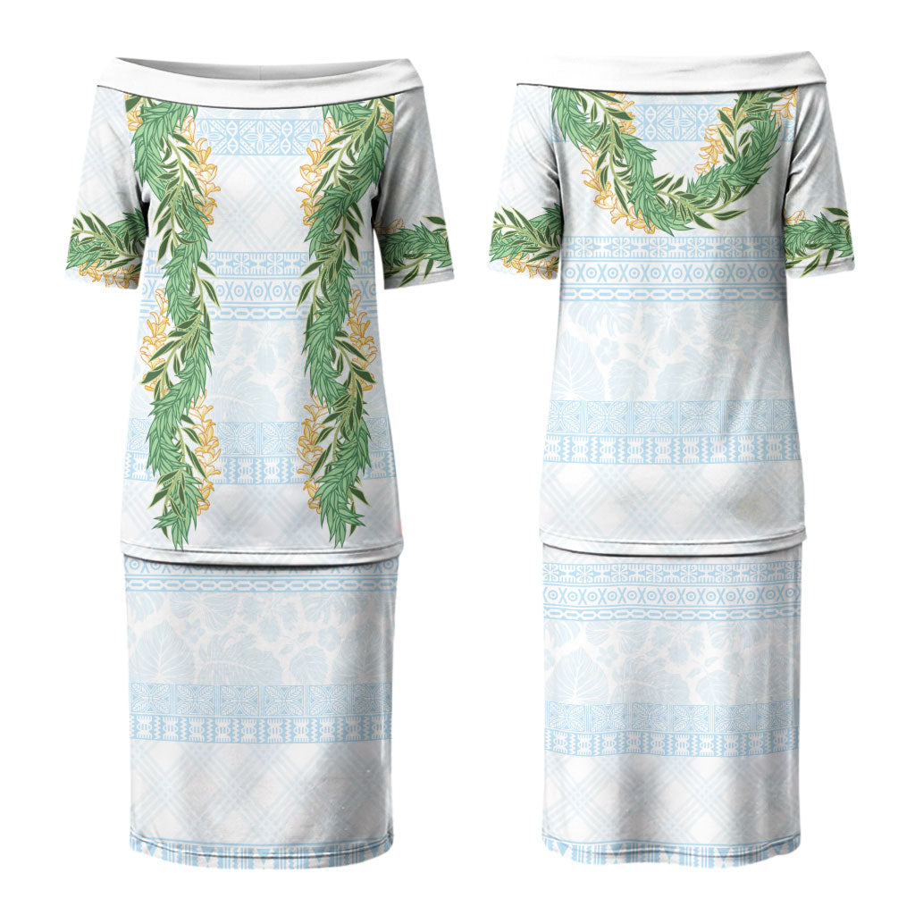 Hawai'i Paniolo Maile Twisted Lei Couples Matching Puletasi and Hawaiian Shirt Winter White LT7 - Polynesian Pride