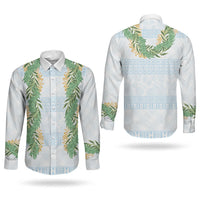 Hawai'i Paniolo Maile Twisted Lei Couples Matching Puletasi and Long Sleeve Button Shirt Winter White LT7 - Polynesian Pride