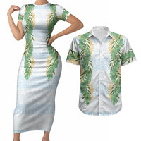 Hawai'i Paniolo Maile Twisted Lei Couples Matching Short Sleeve Bodycon Dress and Hawaiian Shirt Winter White LT7 White - Polynesian Pride