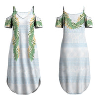 Hawai'i Paniolo Maile Twisted Lei Couples Matching Summer Maxi Dress and Long Sleeve Button Shirt Winter White LT7 - Polynesian Pride