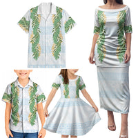 Hawai'i Paniolo Maile Twisted Lei Family Matching Puletasi and Hawaiian Shirt Winter White LT7 - Polynesian Pride