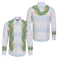 Hawai'i Paniolo Maile Twisted Lei Family Matching Puletasi and Hawaiian Shirt Winter White LT7 Dad's Shirt - Long Sleeve White - Polynesian Pride