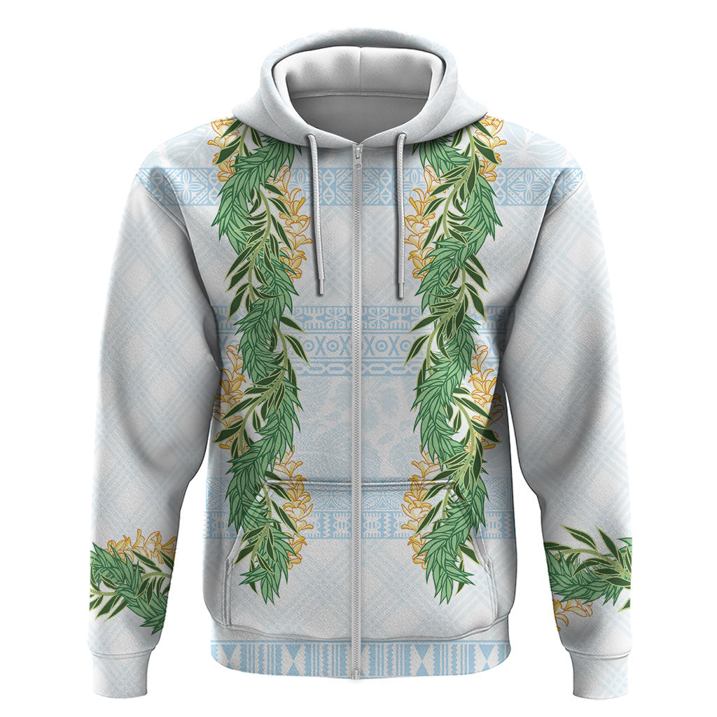 Hawai'i Paniolo Maile Twisted Lei Hoodie Winter White LT7 Zip Hoodie White - Polynesian Pride
