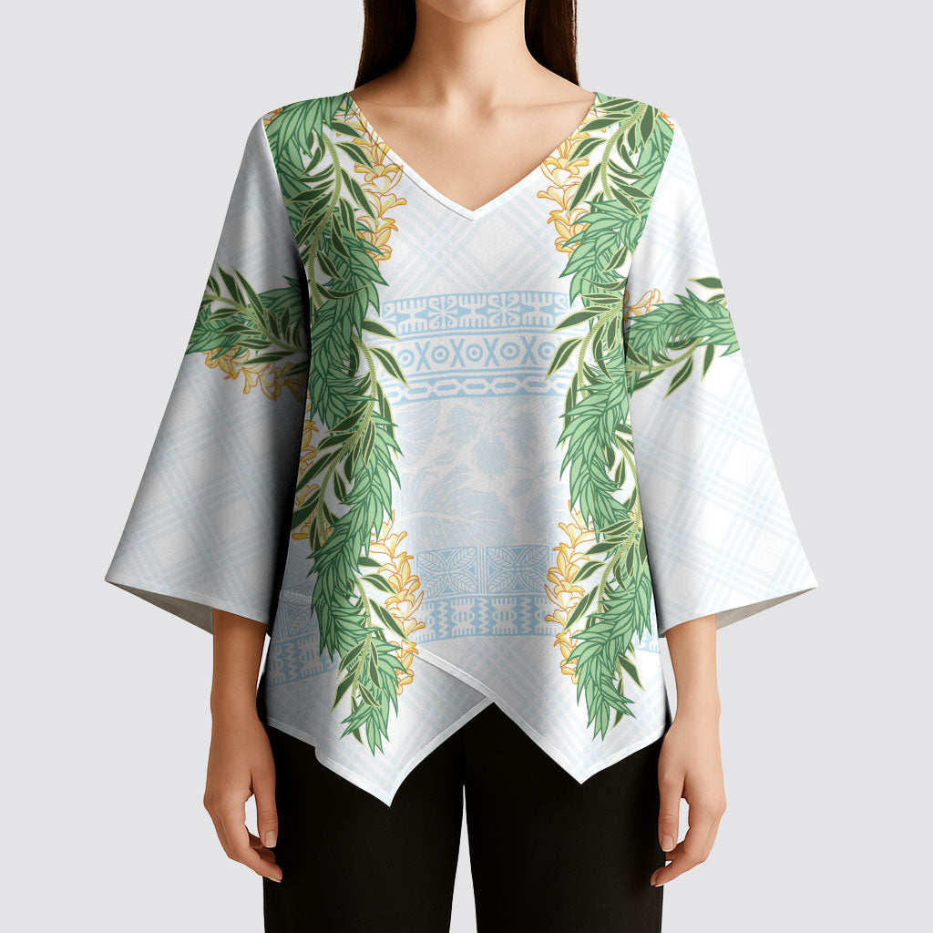 Hawai'i Paniolo Maile Twisted Lei Kimono Sleeve Blouse Winter White LT7 - Polynesian Pride