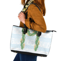 Hawai'i Paniolo Maile Twisted Lei Leather Tote Bag Winter White LT7 White - Polynesian Pride