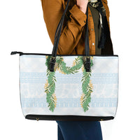 Hawai'i Paniolo Maile Twisted Lei Leather Tote Bag Winter White LT7 - Polynesian Pride