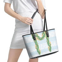 Hawai'i Paniolo Maile Twisted Lei Leather Tote Bag Winter White LT7 - Polynesian Pride